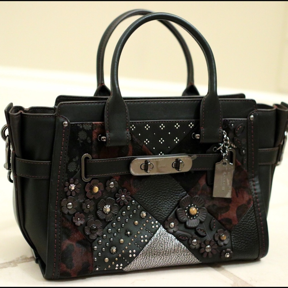 Coach Purse with Floral Embellishment